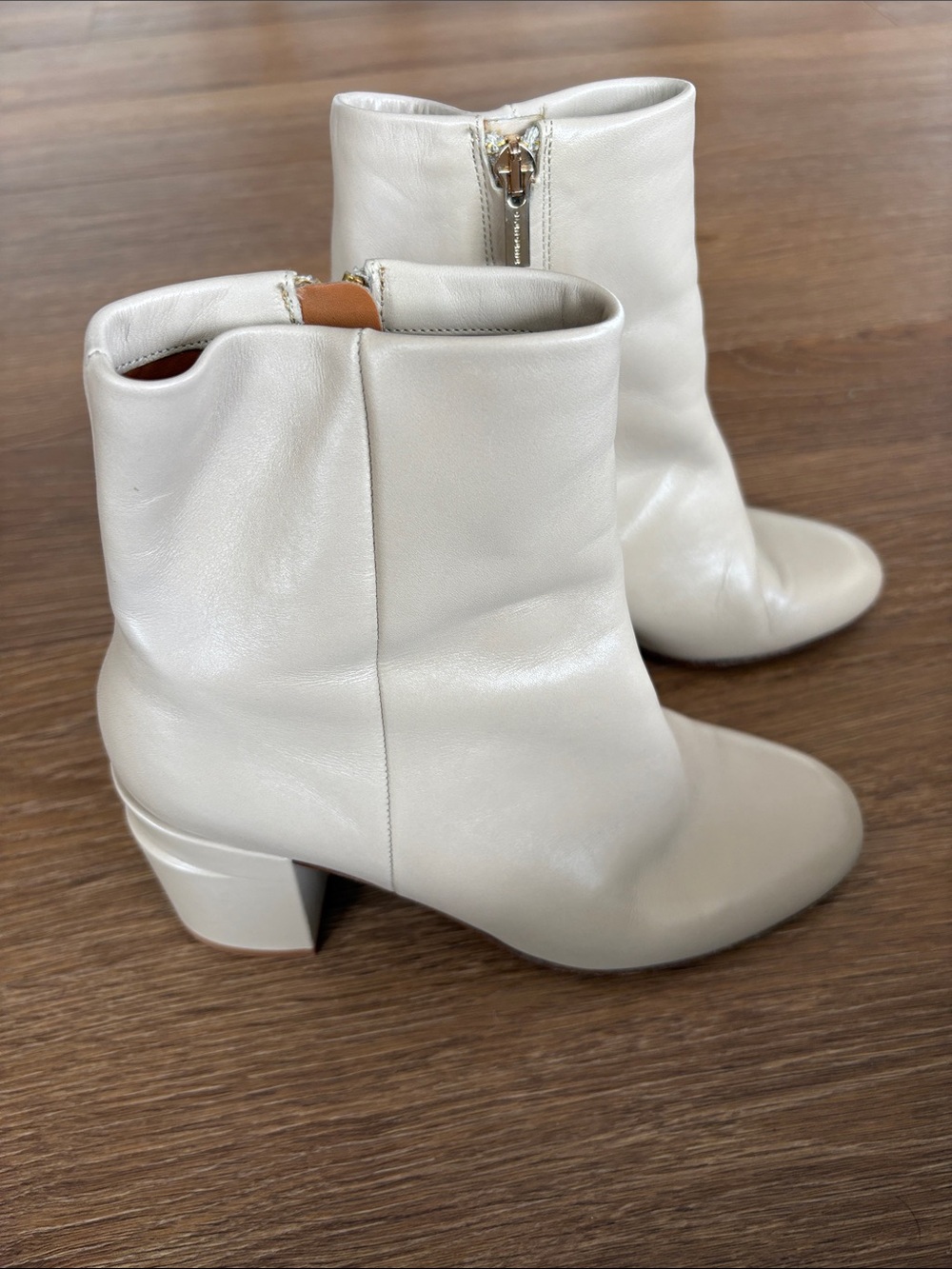 Robert Clergerie Cream Leather Ankle Boots with Block Heel